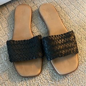 Madewell Black Leather Woven Sllides